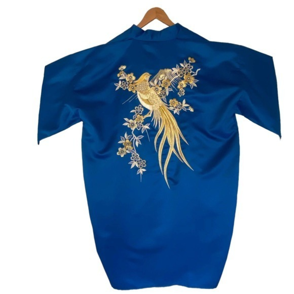 Embroidered Floral Asian‎ Robe Royal Blue One Size Made In Japan NWOT